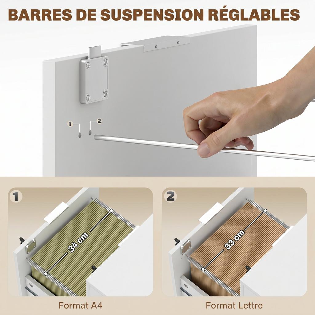 Office Pedestal, 2 Drawers, 2 Hanging File Bars, Lockable, 2 Keys, 42 x 40 x 60 cm