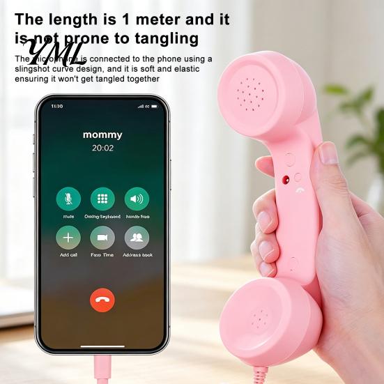 Nostalgic Desktop Decoration Prop Retro Phone Handset for Mobile Phones, Type-C Vintage Wired Handheld Comfortable Grip Telephone Handle Cell Receiver