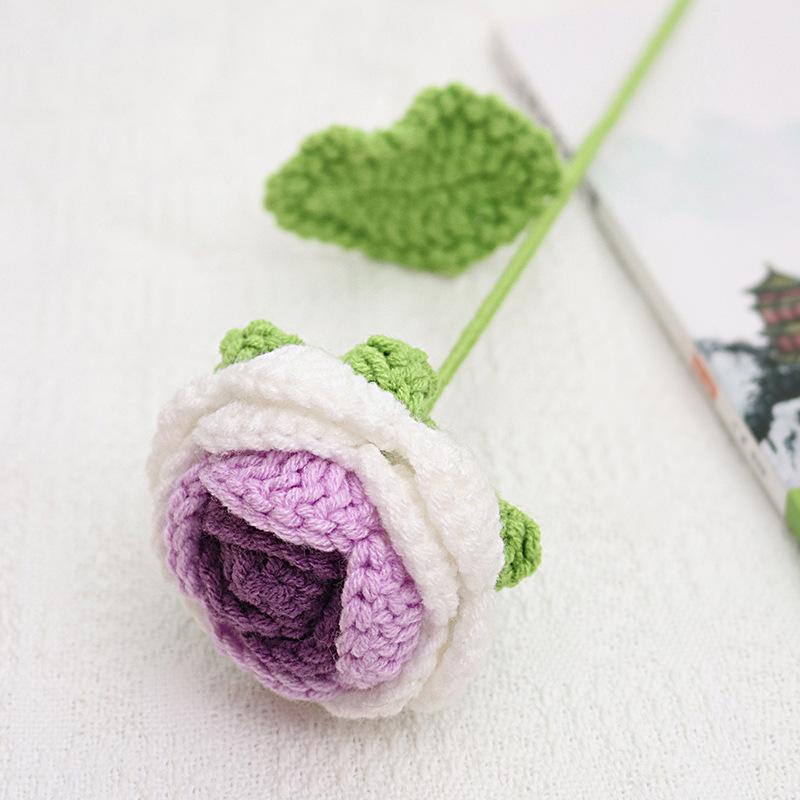 40cm Rose Knitted Yarn Bouquet Artificial Flower for Valentine's Day Bride Wedding Decor Home Decoration Easter Flower Accessory
