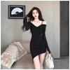 He Xiaoben Fragrant Celebrity Sexy Temperament Irregular Suspender Off-the-shoulder Dress Hip-wrapped Short Dress Black Dress