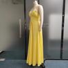 Summer Fashion Women's Halter V-neck Leak Back Tie Slit Long Dresses