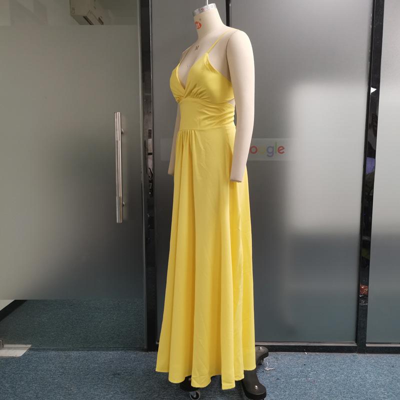 Summer Fashion Women's Halter V-neck Leak Back Tie Slit Long Dresses