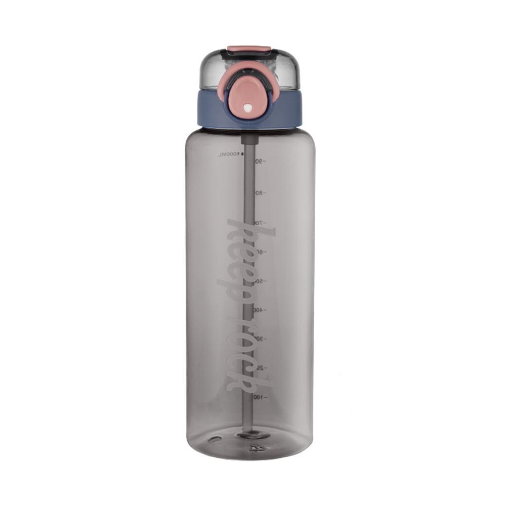 1 Liter Motivations-Wasserflasche mit Strohhalm-Mundstück Mit Zeitmarkierung Auslaufsichere Sport-Wasserflasche Für Fitnessstudio Camping Tour