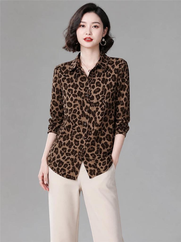 Chiffon Style Shirt New Printed Loose Top Slim Shirt Fashionable Leopard Print Shirt