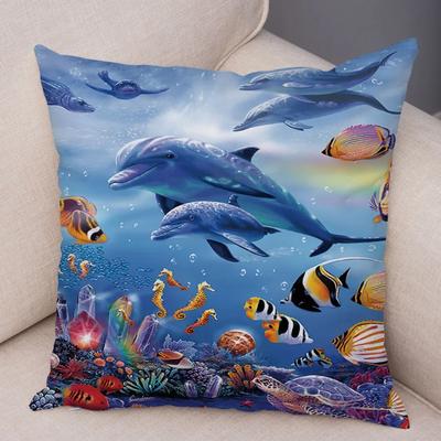Turtle Shark Dolphin Animal Pillowcase Decor Underwater World Cushion Cover Soft Plush Pillow Case for Sofa Home Car ,