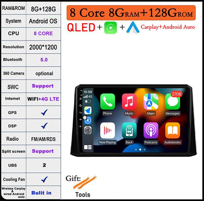 For Toyota Corolla 2019-2020 Auto GPS Navigation Android 14 WiFi lPS/QLED Screen RDS Stereo Radio CarMultimedia Player 4GLTE
