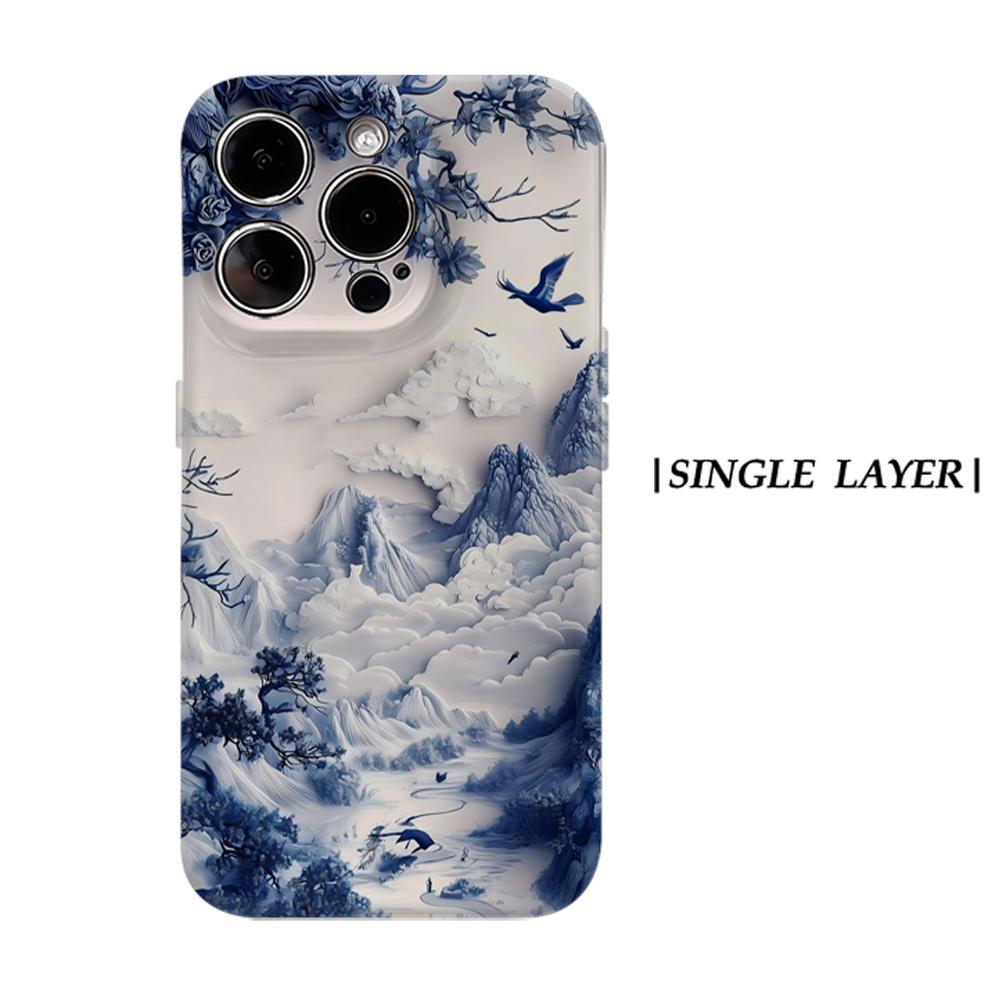 

Blue White Landscape Art IPhone17 Must-Haves Phone Case for IPhone 17 16 15 14 13 12 Pro Max Plus Double-layer Back Cover IPHONE13PROMAX