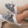 Monochrome Home Warm Slippers, Soft Bottom Fluffy Flat Bow Decorative Shoes, Winter Plush Comfortable Non-slip Shoes