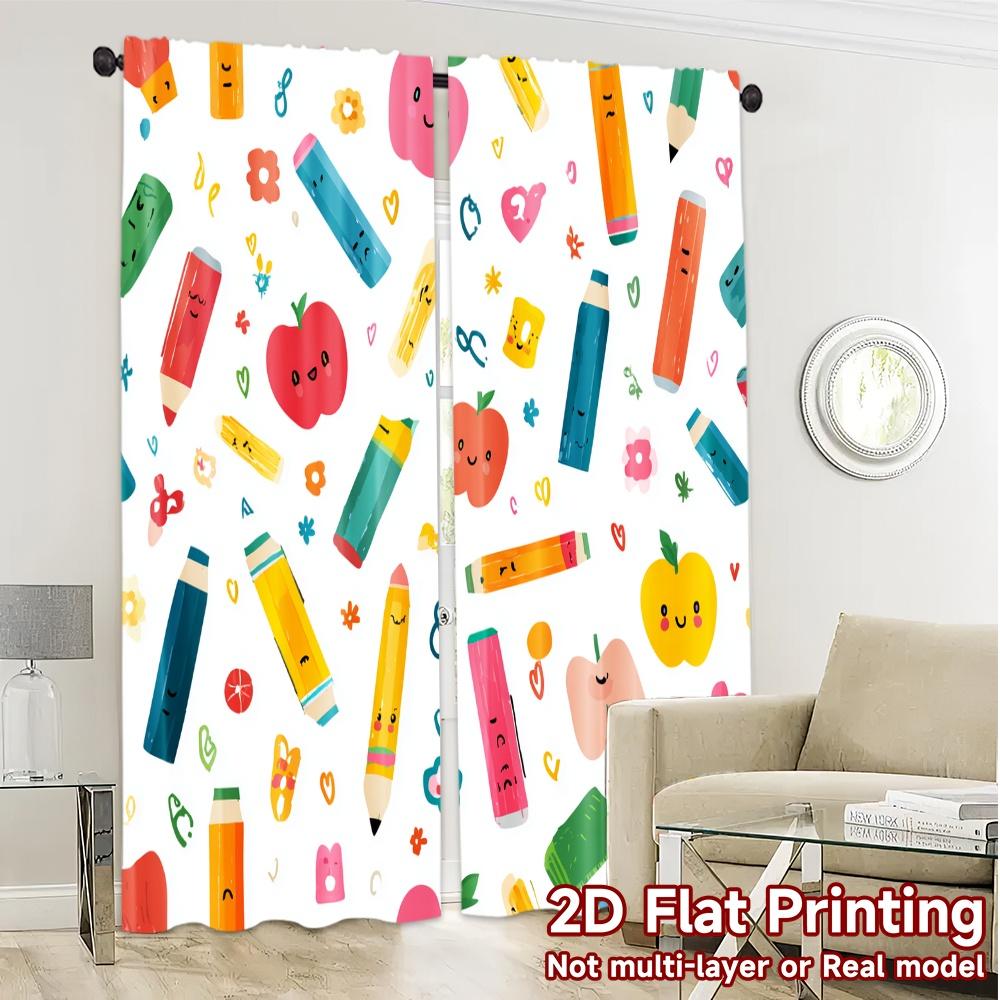 2D Flat Printing  JIT 2pcs   Curtains (Without Rod) Colorful Doodles Modern Curtains Roller Blinds Versatile Durable Polyester