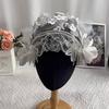 White Bride Headdress Lace Floral Wedding Headwear Romantic Bridal Hat  Banquet