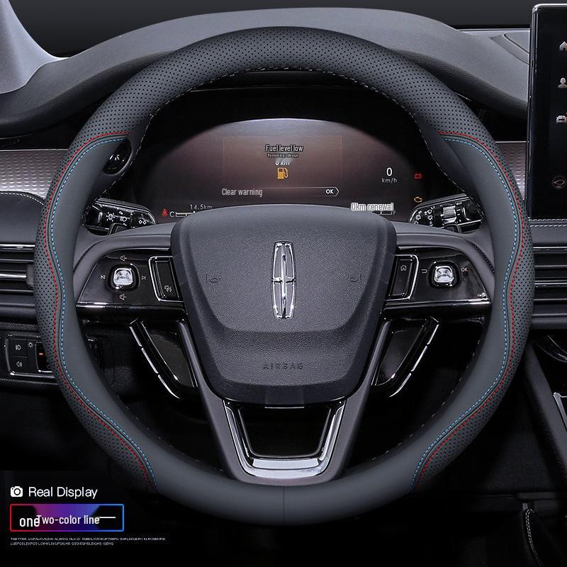 Premium Genuine Leather Steering Wheel Cover for Lincoln Z, Corsair, Navigator, MKC, MKZ, Nautilus – All-Season Protection.