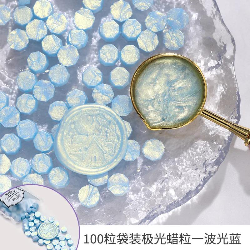 100pcs Aurora Sealing Wax Particles Octagonal Gold Wax Material DIY Greeting Card Scrapbooking Tool
