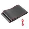 38cm 15in Car Steering Wheel Wrap Cover Full Perforated Leather Hand Stitching with Needle and ThreadBlack Red