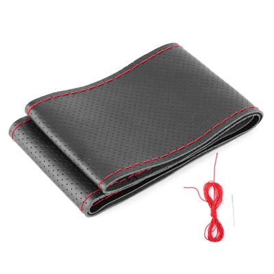 38cm 15in Auto Lenkradbezug Voll perforiertes Leder Handgenäht mit Nadel und Faden Schwarz Rot