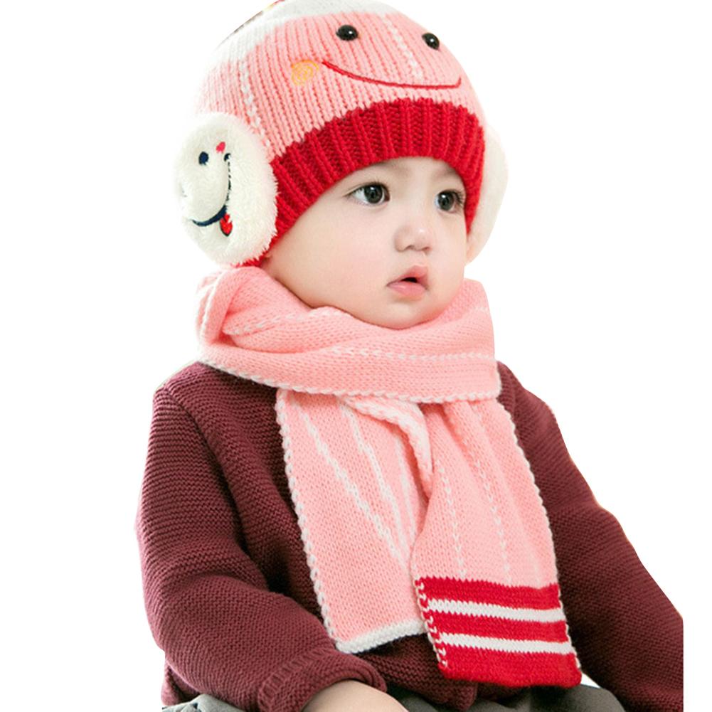 Girls Boys Cute Hats and Scarf Set, 6-12 Month Knit Warm Winter Hat Beanie Cap