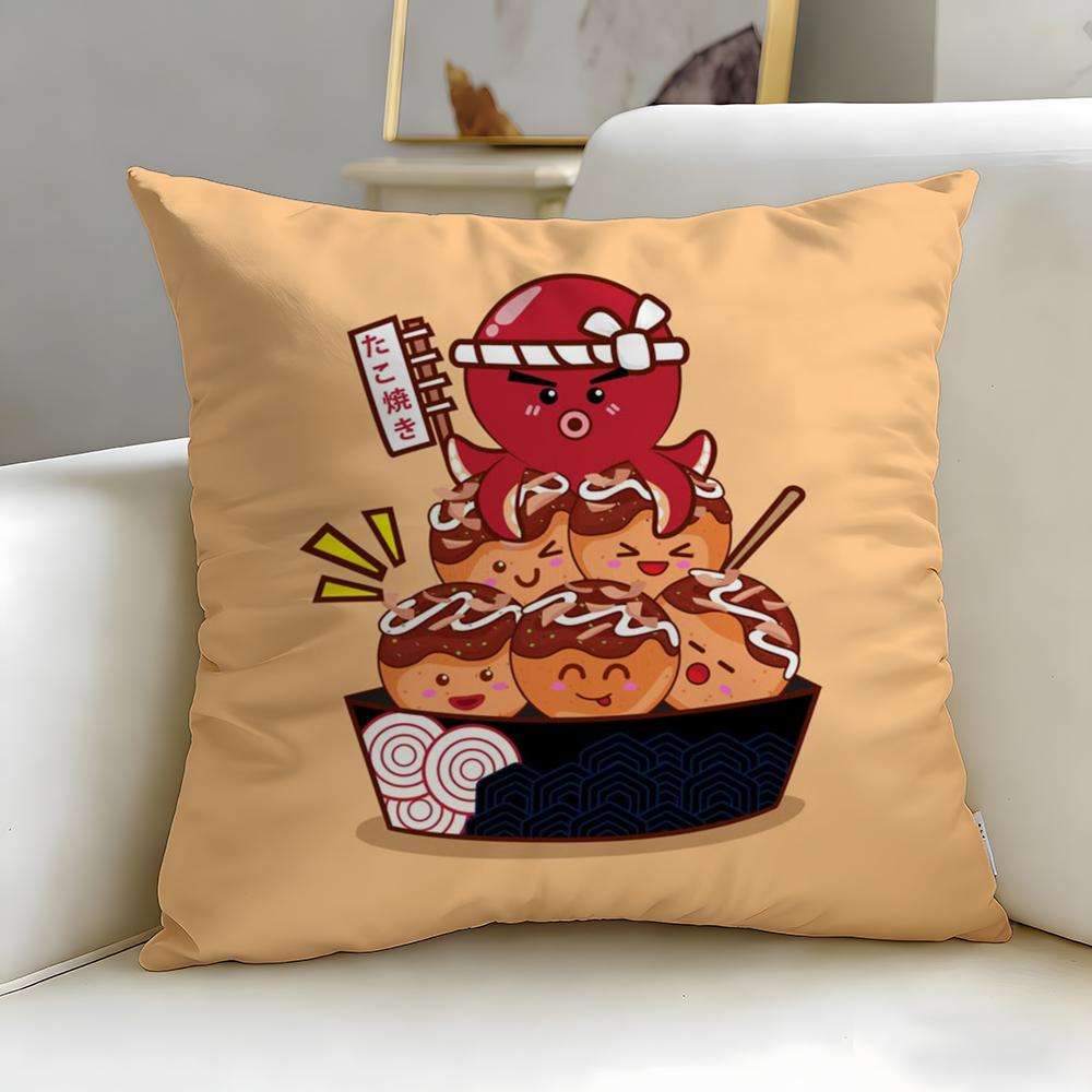 food theme Takoyaki Japanese Food Cushion Cover Soft & Easy-Wash Pillow Case – Versatile for Couch, Bed, Travel and Office