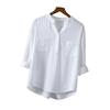 Cotton White Shirt Women's Tops Mujer Office Long Sleeve Korean Loose Casual Vertical V-neck Shirts Blusas De Mujer