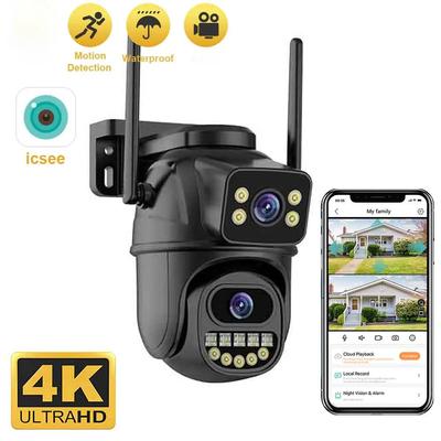 Kamera monitorująca 4K WiFi z dwoma obiektywami, 4-krotnym zoomem cyfrowym AI wykrywanie człowieka Zewnętrzne kamery PTZ IP