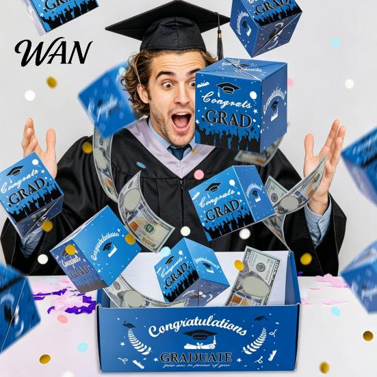Explosion Gift Box 2026 Graduation Box, DIY Pop Up Money Holder Interactive Folding Bounce Cash Card for Grad Party Supplies