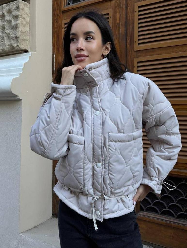 2025 Women's European/American Casual Stand-up Collar Cotton-padded Jacket - Solid Color & Tie-up Design for Winter Warmth
