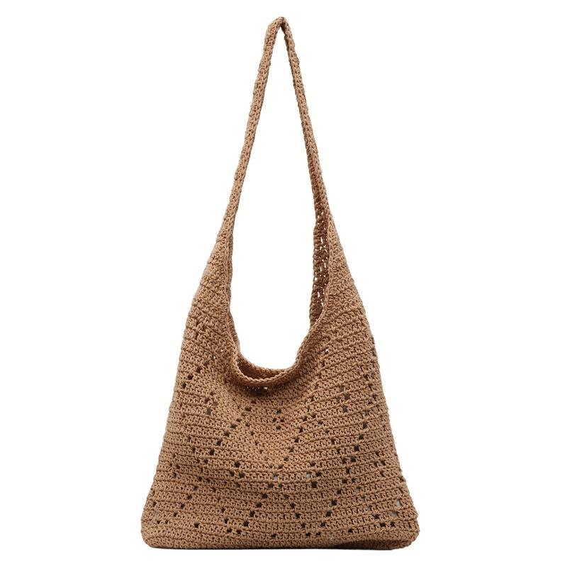 

Simple textured cotton crochet bag straw bag retro hollow woven rhombus pattern shoulder bag large capacity women хакі
