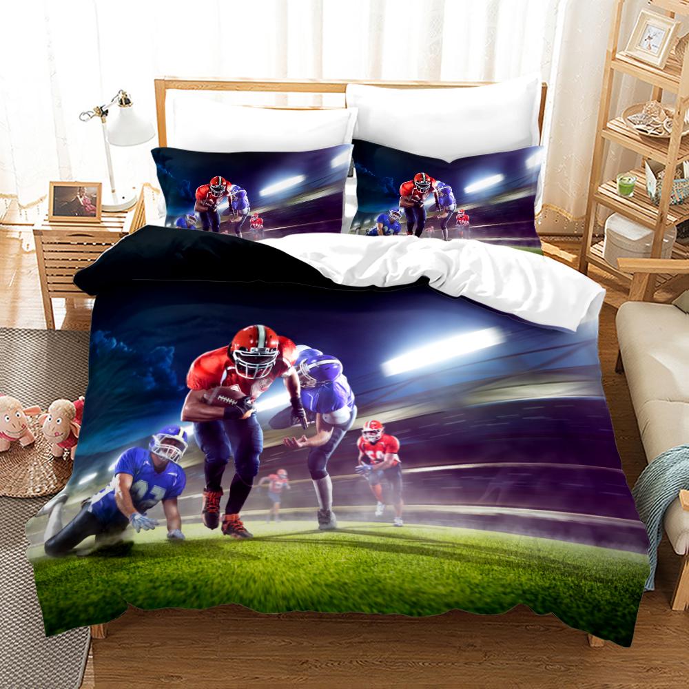 Hořící Fotbalová Sada Povlaku na Peřinu King Size Pro Kluky Ženy Muže Modrá a Červená Plamen Povlečení Polyesterový Potah na Přikrývku Sport