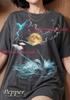 Orca Killer Whale Ocean Marine Life Full Moon Comfort Colors® Tshirt, Lightning Storm Nature Wildlife Vintage Bootleg 90s Graphic Tee