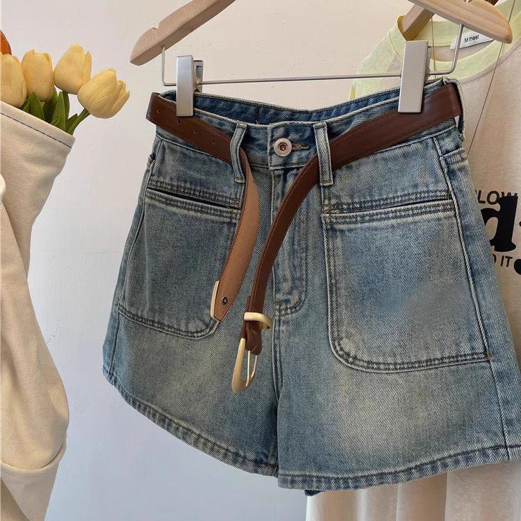 2025 Summer Women s High-Waisted Retro Wide-Leg Denim Shorts XL