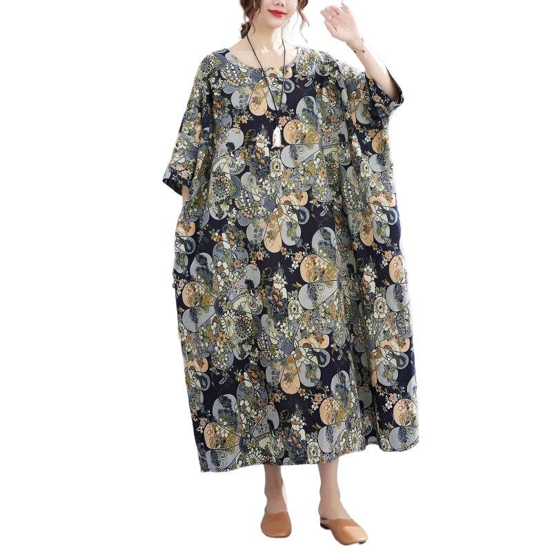 DIMANAF 2021 Plus Size Women Dress Vintage Floral Print Beach Holiday Summer Sundress Dress Loose Long Dress Oversize 5XL 6XL