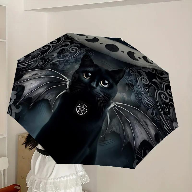 1PC Moon Cat Automatic Folding Umbrella - Compact 8-Rib Design, Durable Plastic & Iron, Lightweight for Outdoor Daily Use, Festive Gift063
