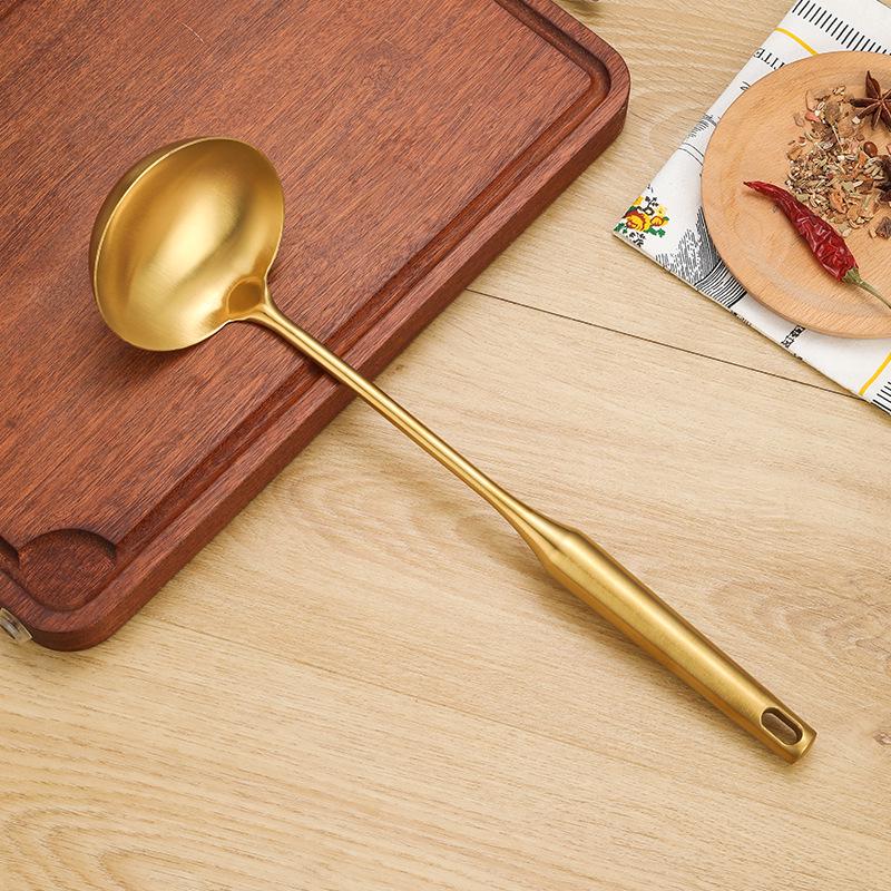 Gold-Plated 304 Stainless Steel Kitchen Utensil Set: Spoon, Spatula, Ladle, Skimmer, Wok Spatula, Rice Spoon, Slotted Spoon, Noodle Spoon