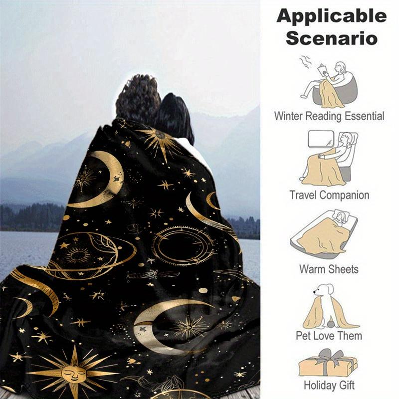1pc Moon Printing Lightweight Flannel Blanket, Comfortable and Warm Blanket, for Camping Sofa Bed and Couch Office, Suitable for Gift Blanket