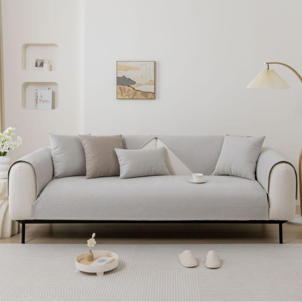 Solid Color Linen Sofa Cover New Modern Simple Comfortable Soft All Season Universal Anti Slip Skin Friendly Soft Sofa Cushion