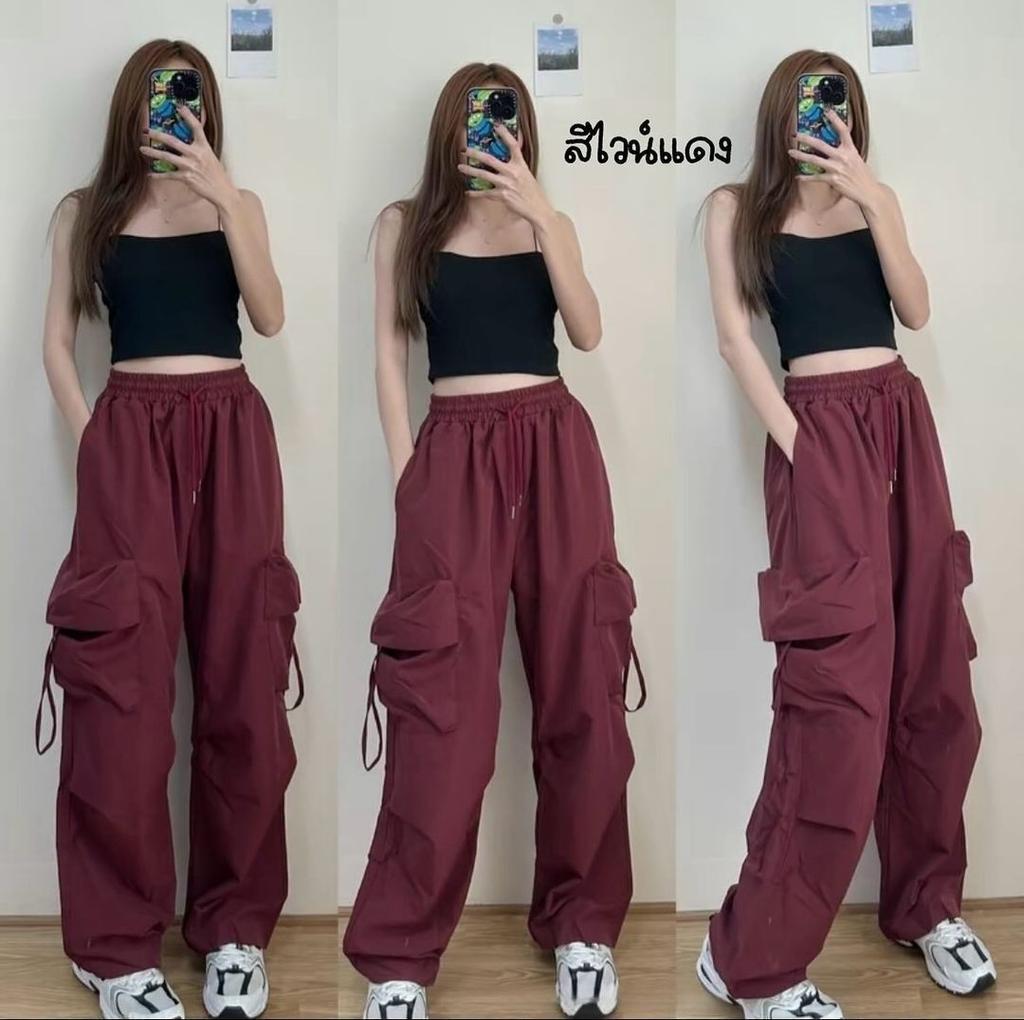 Women Korean High Waisted Slacks Lady Japanese Lace Up Cargo Trousers Female Yellow Pink Blue Black Joggers