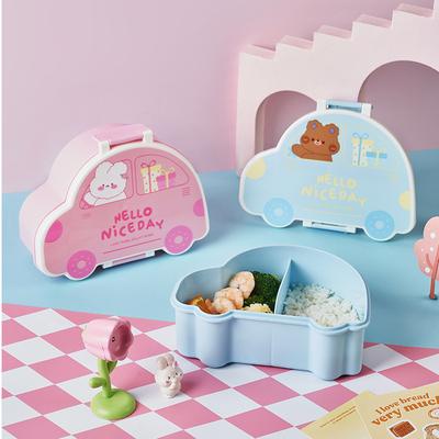 Cartoon Car Bento Lunch Box Rectangular Leakproof Plastic School Kids Portable Microwave Food Container School Child Lunch Box