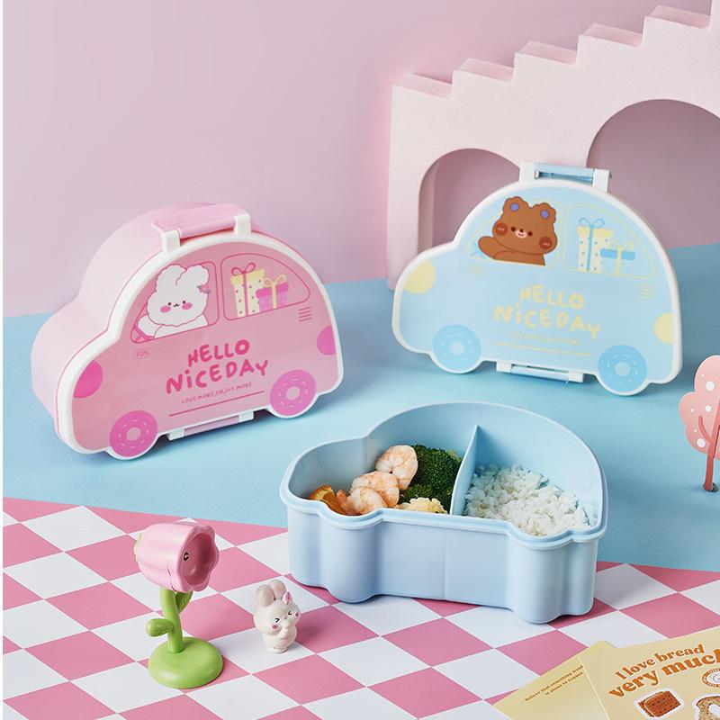 Cartoon Car Bento Lunch Box Rectangular Leakproof Plastic School Kids Portable Microwave Food Container School Child Lunch Box