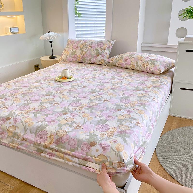 Printed Coarse Cloth Non-Slip Single Bed Sheet Set with Mattress Protector