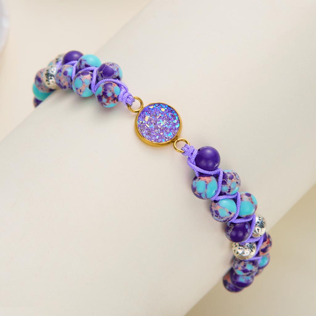 Fashion Multi-Color Natural Stone Bead Braided Bracelet, Adjustable Length Hand-Wound Personalized Hand Rope All-Match Jewelry
