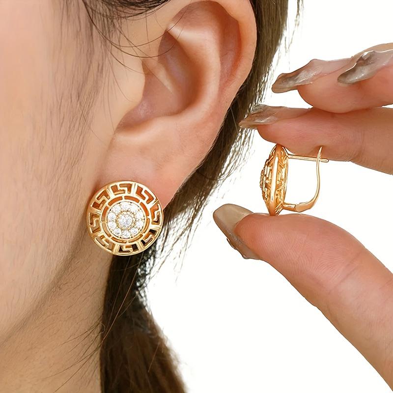 Huitan Hollow Gear Design Women Hoop Earrings for Party Trendy with Cubic Zirconia Elegant Novel Wedding Fancy Daily JewelryGood product