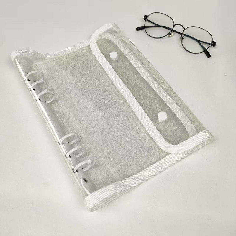 A5 PVC Binderhülle 6-Ring Doppel-Druckknopfverschluss Kantenumschlagenes Transparentes Design Notizbuch-Organizer zur Aufbewahrung von Papierdokumenten