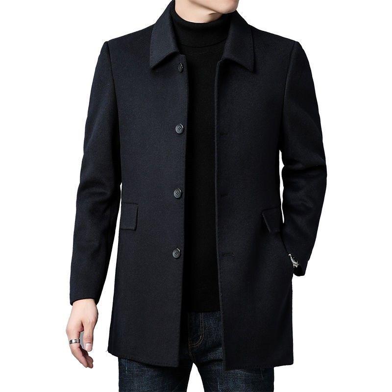 Luxury Men's Korean-Style Mid-Length Double-Sided Wool Trench Coat with Winter Lapel