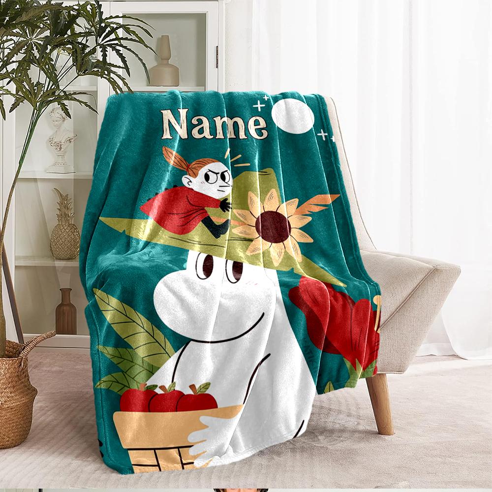 Custom Name Moomin Theme Printed Blanket - Perfect for Couch, Bed, Travel & Outdoor Use | Machine Washable, Cozy & Durable.