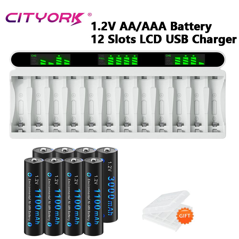 PALO 1.2V AA AAA NIMH Rechargeable Battery Batteries 2A 3A With 12 Slots LCD USB Fast Battery Charger for 1.2V AA AAA Battery
