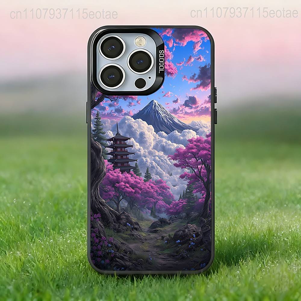 Japanese Mount Fuji Landscape Black Phone Case Compatible with iPhone 17 16 15 14 13 12 11, Pro, Max, Plus, E, Air, Mini