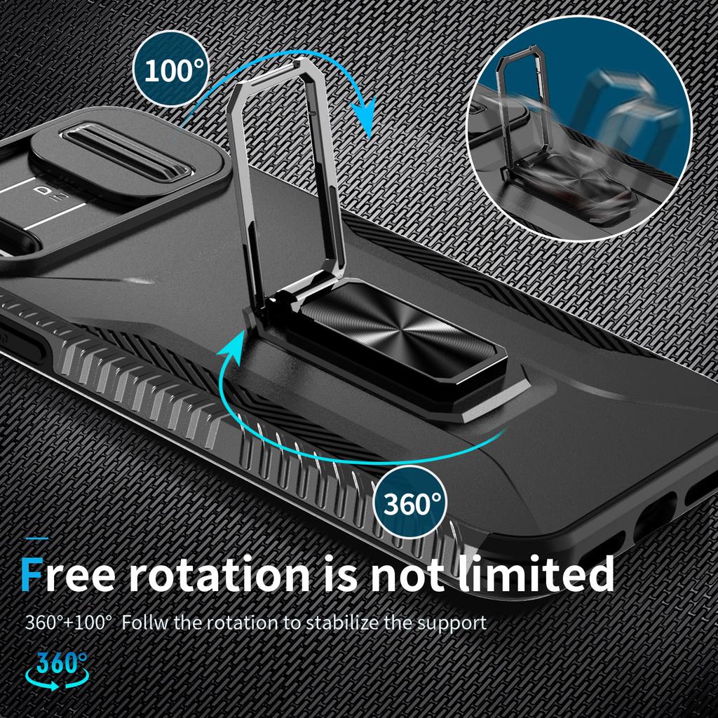 For iPhone XR Case TPU+PC Ring Kickstand Phone Cover Support Magnetic Car Mount -  Black