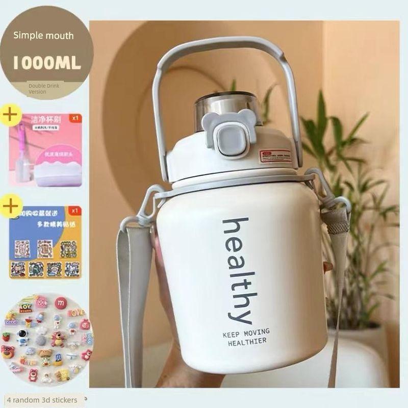 Large Capacity Thermos Cup for Girls, Stylish Water Bottle with Lid, Stainless Steel Big Belly Water Bottle for Children