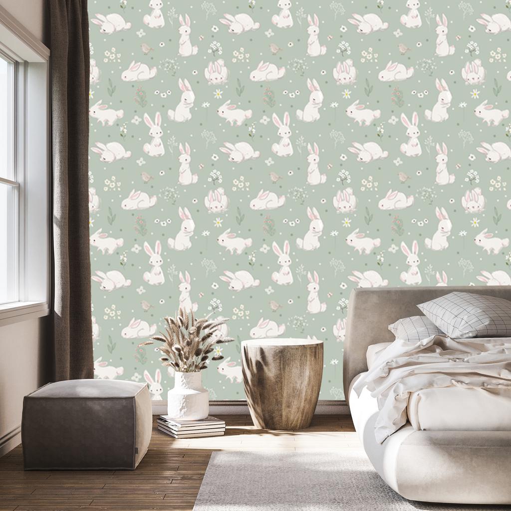 Bunny Flowers Wallpaper Fairy Tale Decoration for Living Room and Bedroom 50x1000
