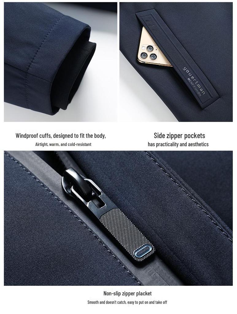 Men's New Style Winter Goose Down Jacket with Detachable Liner – Thick, Warm, and Business Casual.