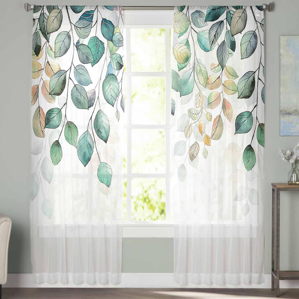 Thanksgiving Herbst Eukalyptus Blatt Pflanzen Transparente Vorhänge für Kinder Schlafzimmer Wohnzimmer Voile Fenster Vorhänge Tüll Vorhänge