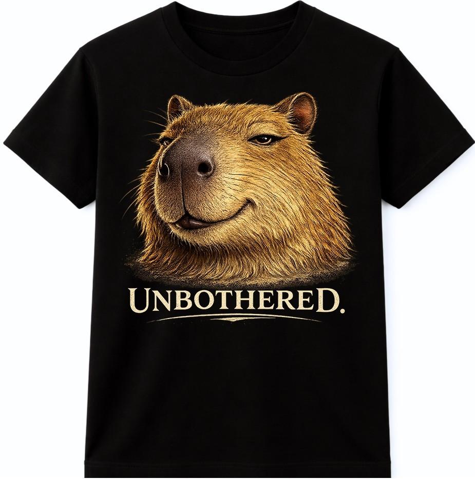 Capybara T Shirt Unbothered Funny Relaxed Meme Animal Graphic Tee Casual Top XL